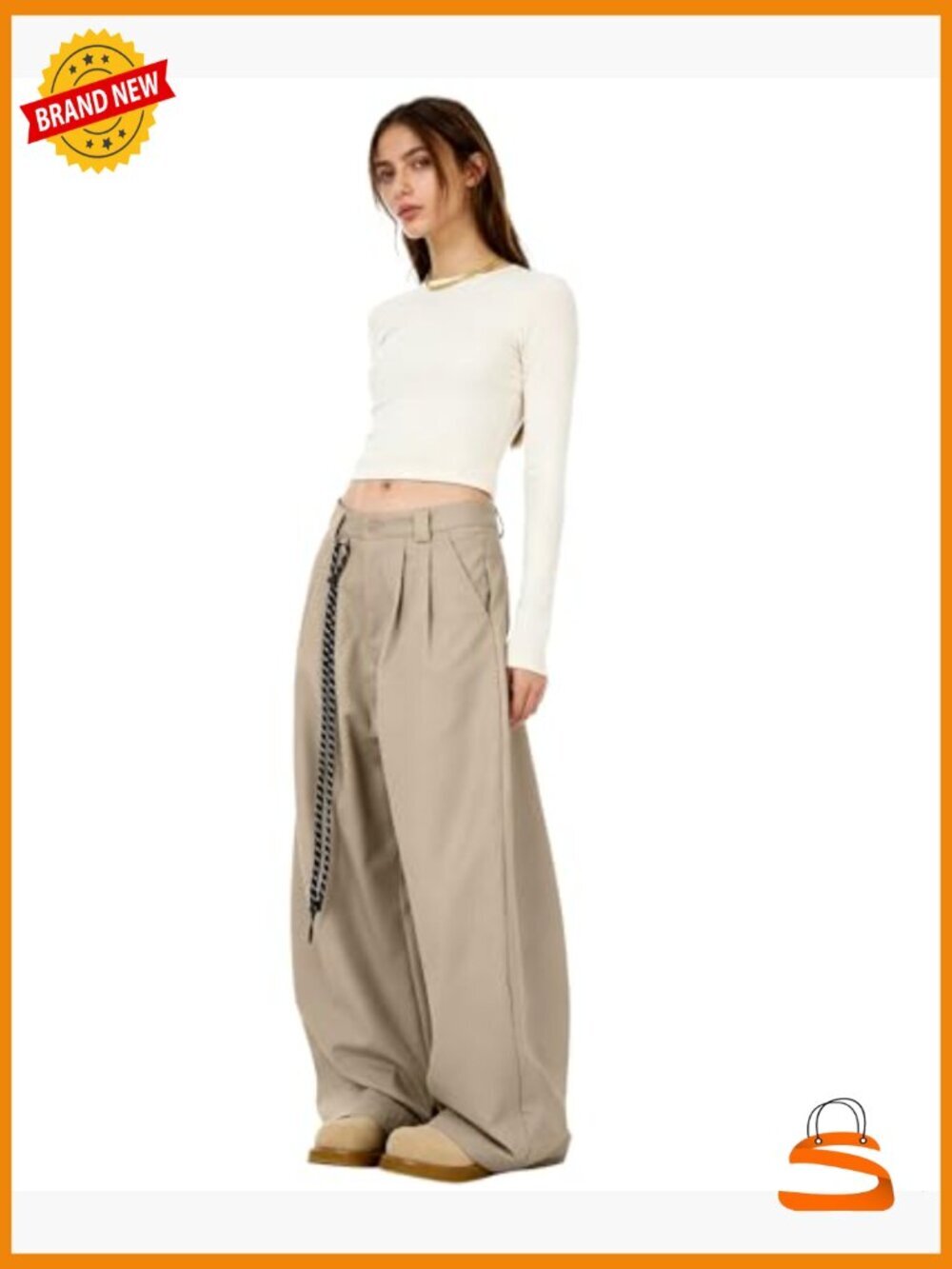 Mid Rise Barrel Leg Pleated Wide Leg Trousers Baggy Casual Pants Loose Fit - Picture 4 of 7